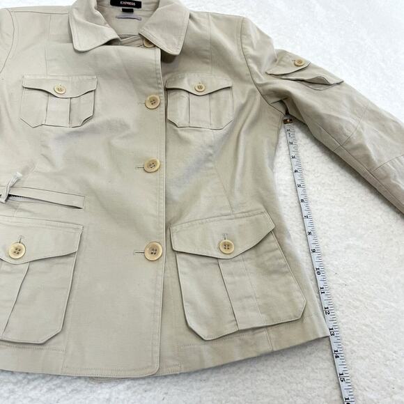 Express Jacket Women's Collared Utility Button Front Cotton Blend Beige Size 10 - Picture 4 of 9